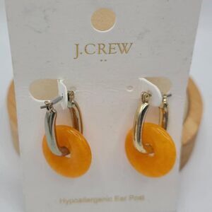 J Crew Factory Silver Tone Huggie Hoops with Orange Discs NWT!  NEW!